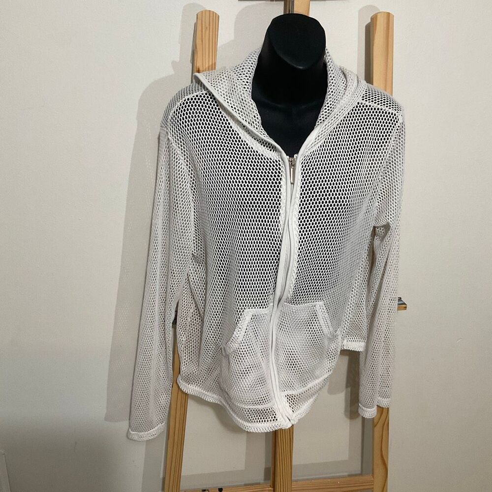 Catalina white mesh full-zip hoodie swimwear cover-up size X-large
